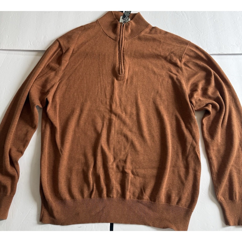 Jos. A. Bank Sweater Men's Pima Cotton Pullover 1/4 Zip Sz L  Brown/Rust Color